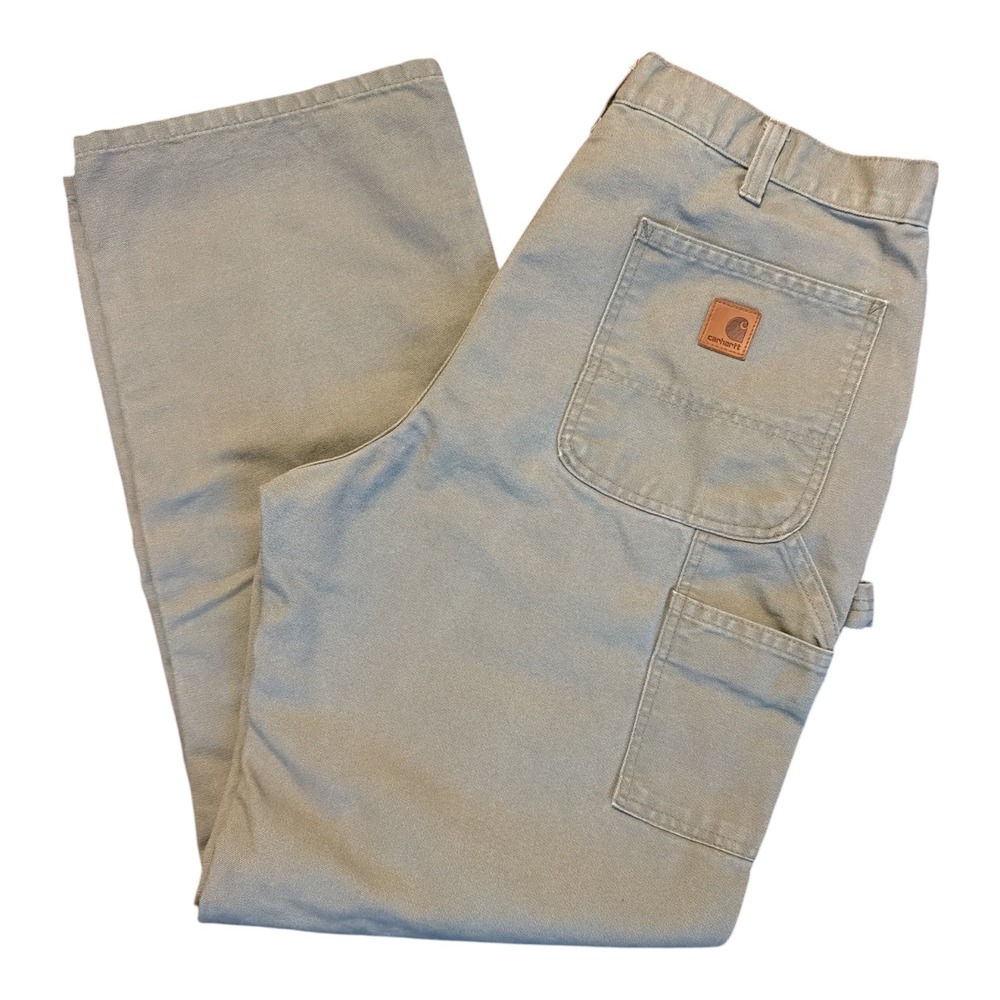 Carhartt Mens Tan Khaki Cotton Canvas Carpenter Utility Work Pants 35x31.5 READ